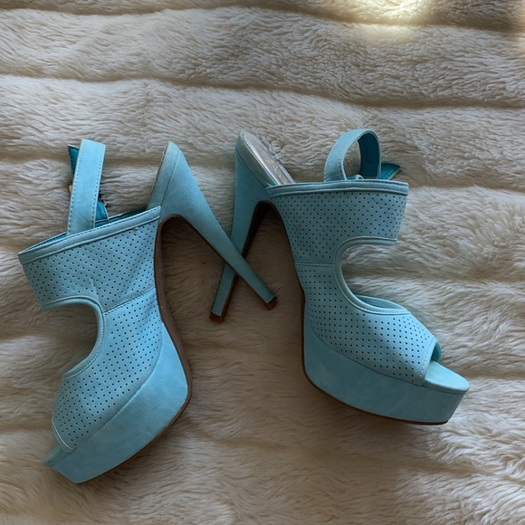 Y2K Turquoise suede platform stiletto pumps strappy high heels 10 - Picture 6 of 12